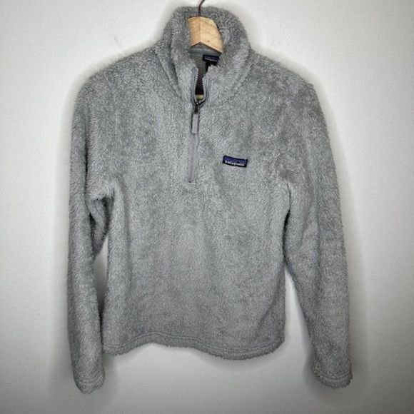 Womens Patagonia Los Gatos Fuzzy Gray Sherpa 1/4‎ Zip Pullover Sweatshirt Small - Picture 1 of 2